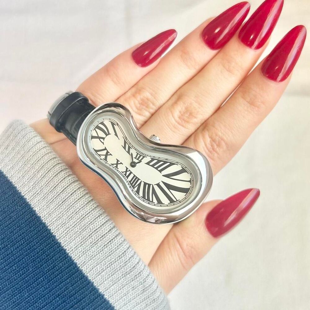 Vintage Inspired Melting Clock Silver Tone Watch